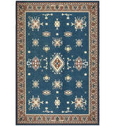 Teal blue rustic style machine washable rug.